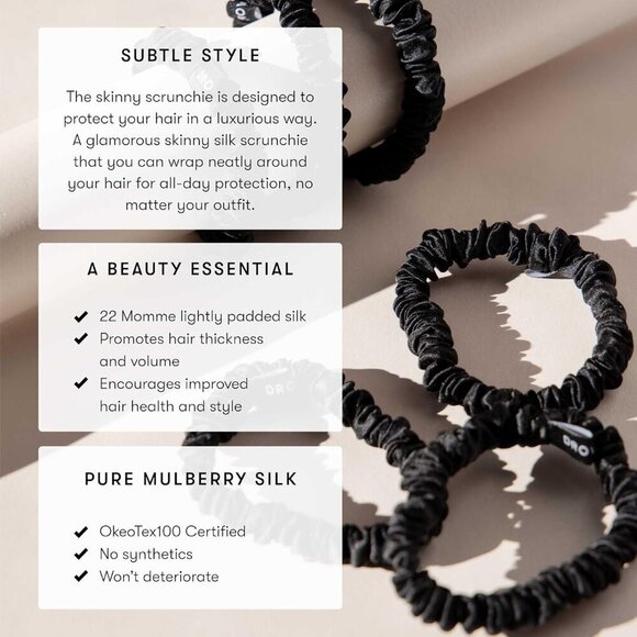 Silk Scrunchies Mulberry Small Pack of 6 Gentle Hair Ties for All Hair Types